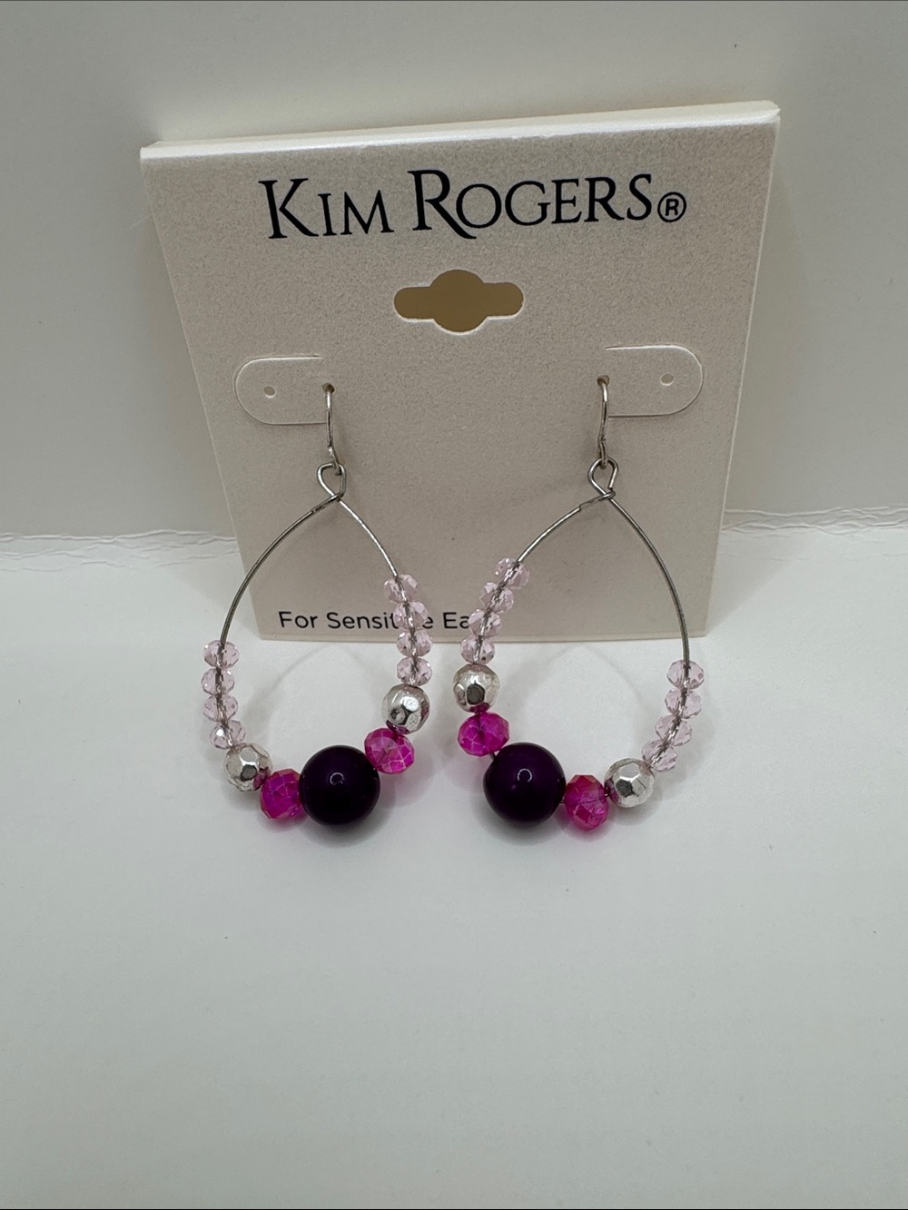 Kim Rogers Purple and Pink Beaded Hoop Earrings